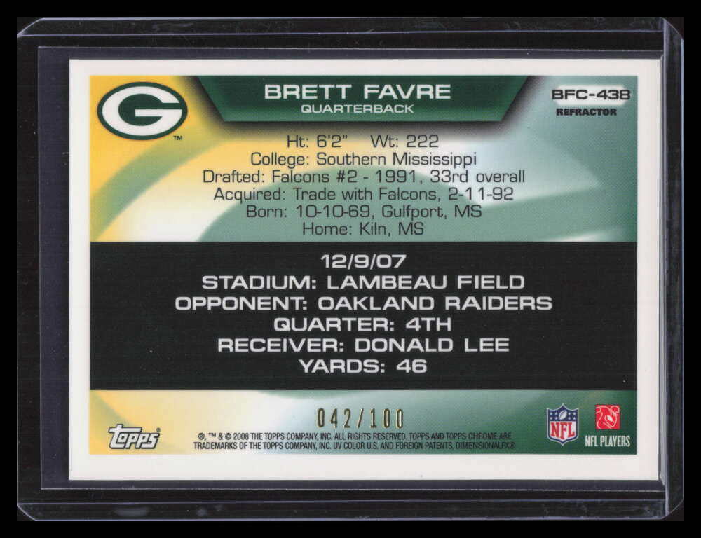 2008 Topps Chrome Flight 420 Collection White Refractor bf438 Brett Favre 42/100