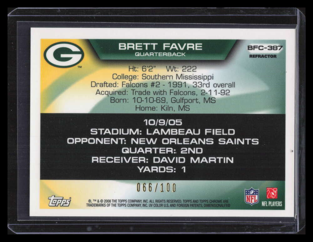 2008 Topps Chrome Flight 420 Collection White Refractor bf387 Brett Favre 66/100
