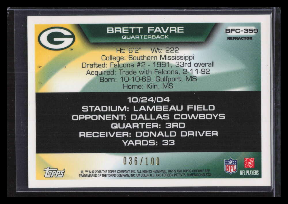 2008 Topps Chrome Flight 420 Collection White Refractor bf359 Brett Favre 36/100