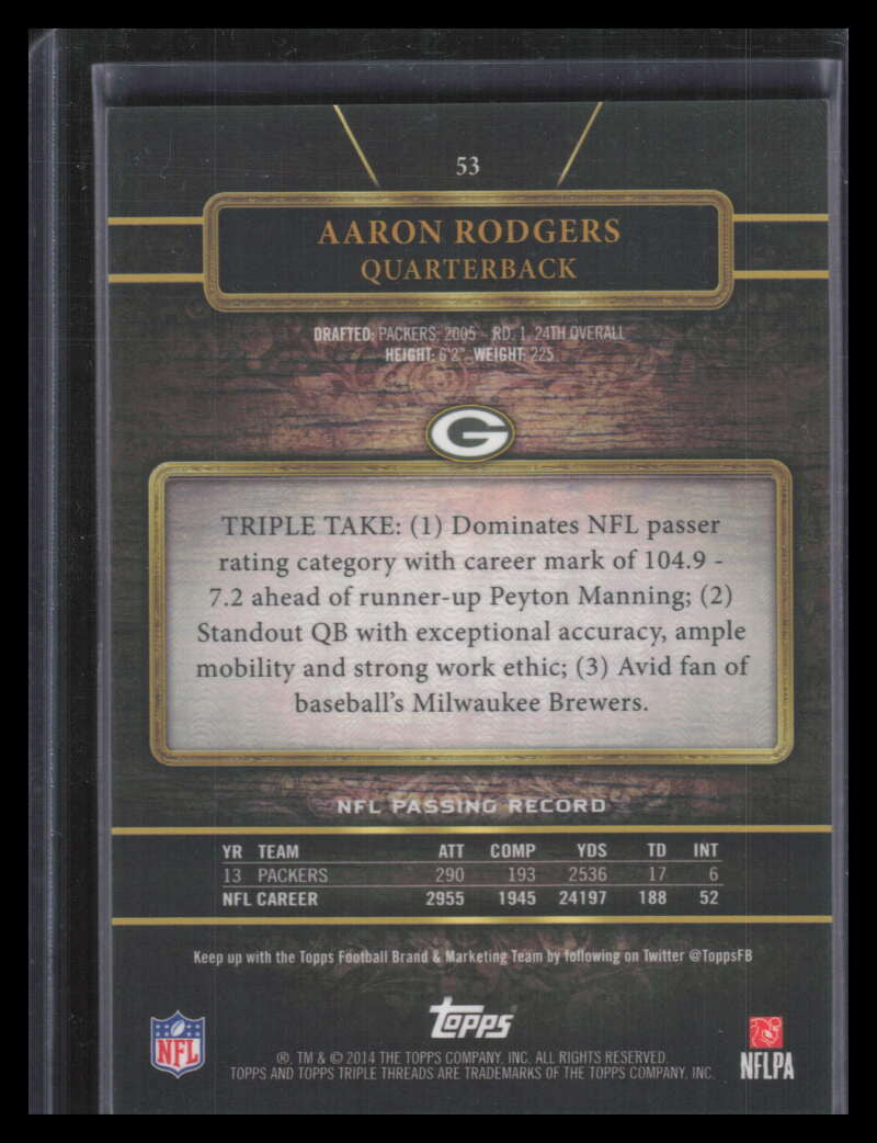2014 Topps Triple Threads Gold 53 Aaron Rodgers 54/99