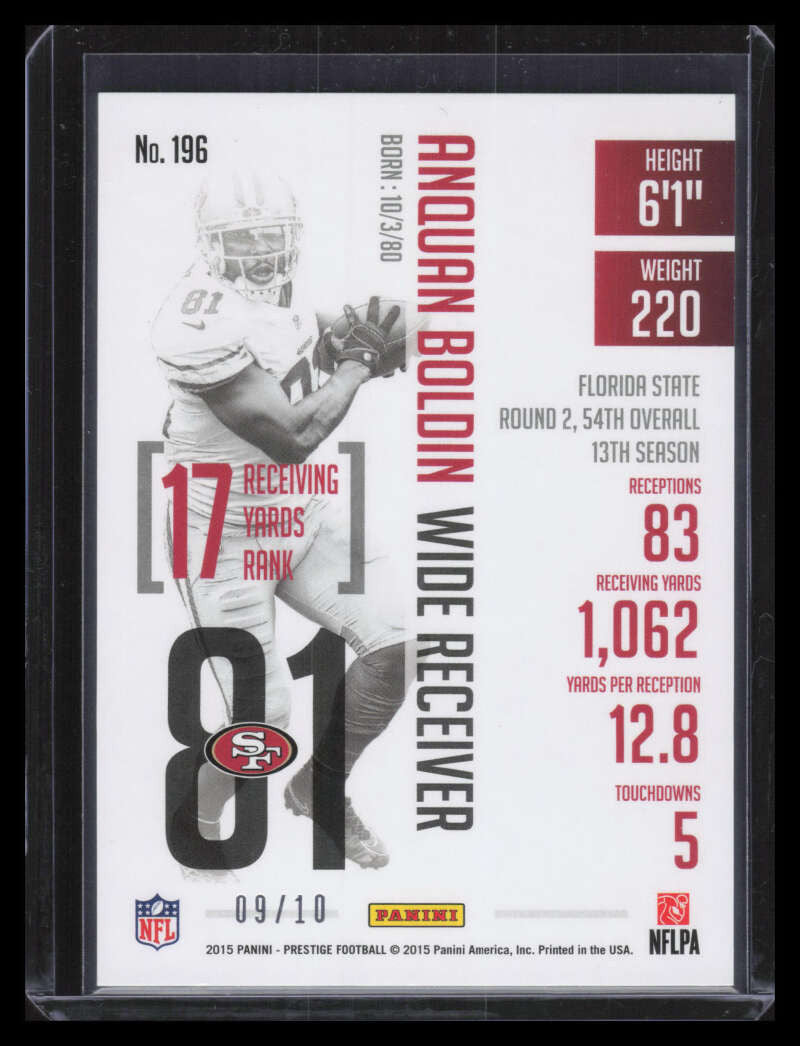 2015 Prestige Extra Points Black 196 Anquan Boldin 9/10