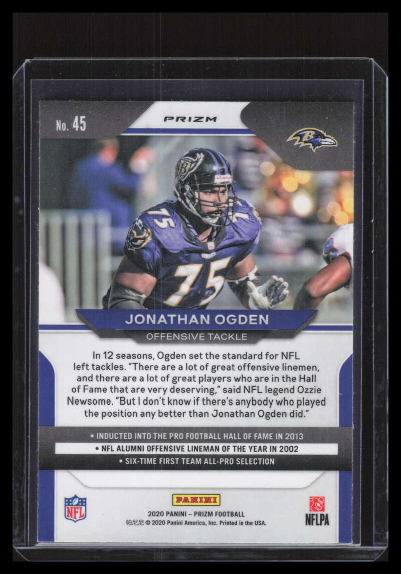 2020 Panini Prizm Prizms Black and White Checker Refractor 45 Jonathan Ogden