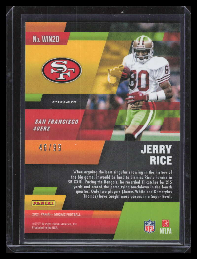 2021 Panini Mosaic In It to Win It Mosaic Blue Refractor 20 Jerry Rice 46/99