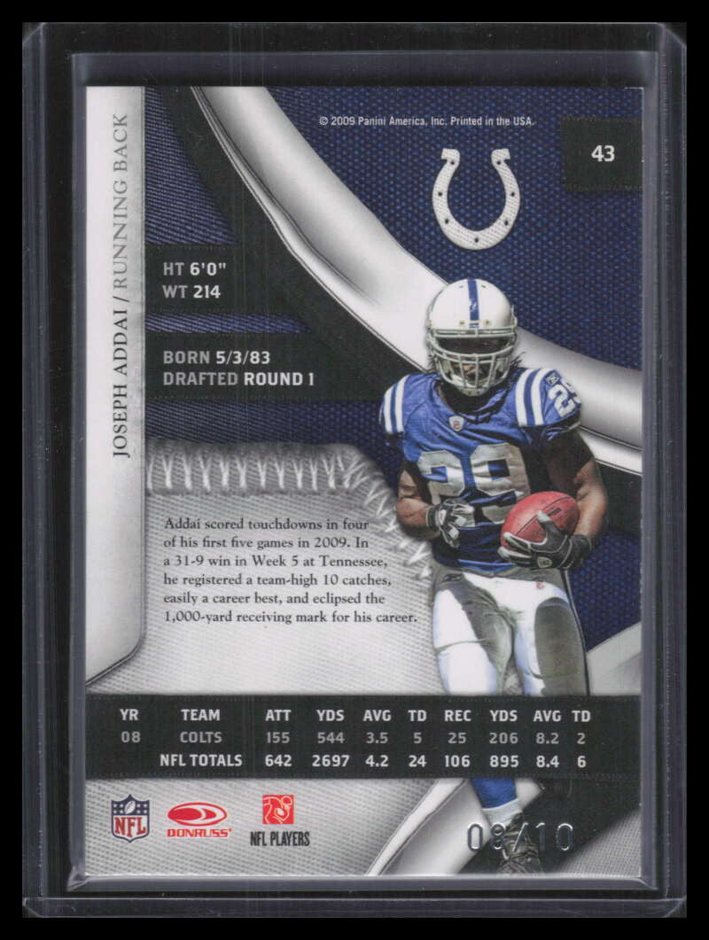2009 Playoff National Treasures Century Silver 43 Joseph Addai 8/10