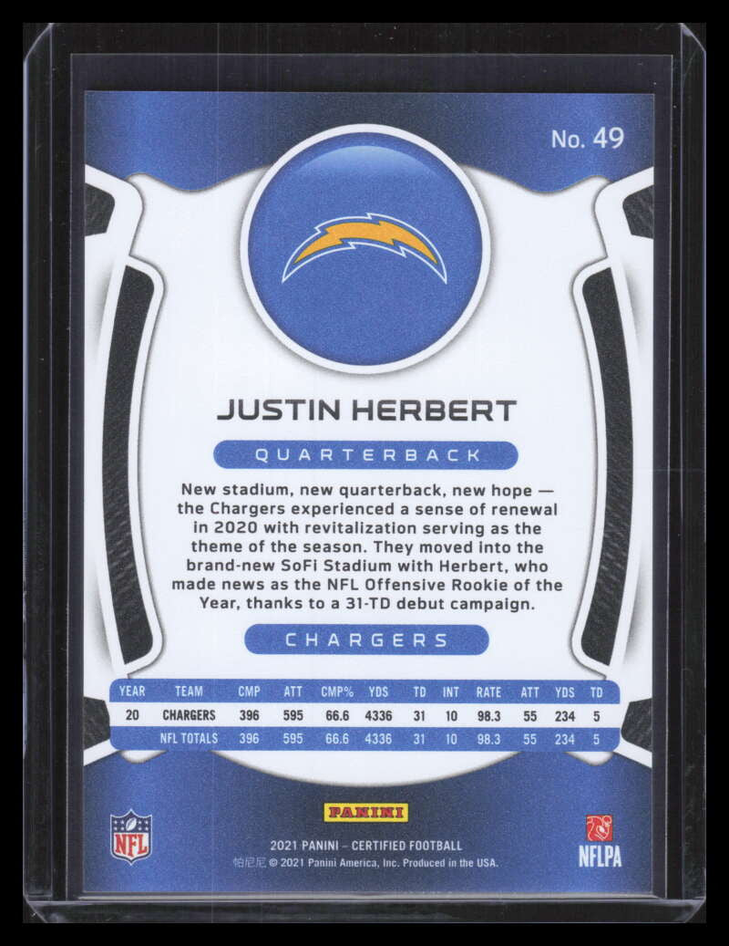 2021 Certified Mirror Teal 49 Justin Herbert 25/50