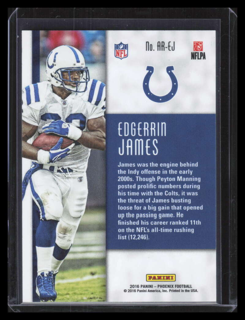 2016 Panini Phoenix Adrenaline Rush Green AREJ Edgerrin James 5/10