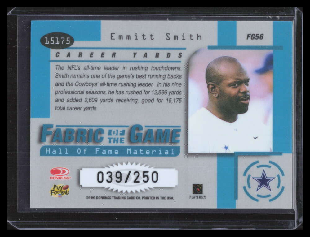 1999 Leaf Certified Fabric of the Game fg56 Emmitt Smith 39/250