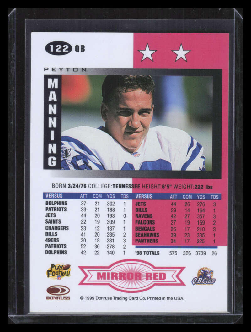 DELETE 164623 1999 Leaf Certified Mirror Red 122 Peyton Manning