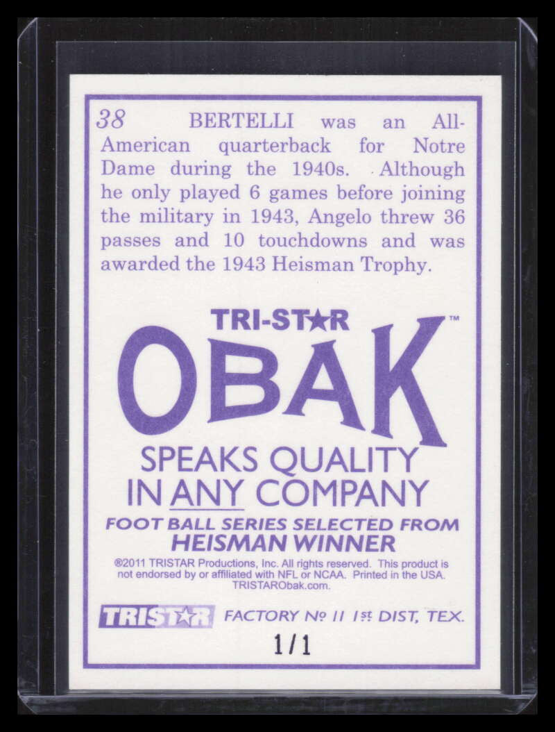 2011 TRISTAR Obak Purple 38 Angelo Bertelli 1/1