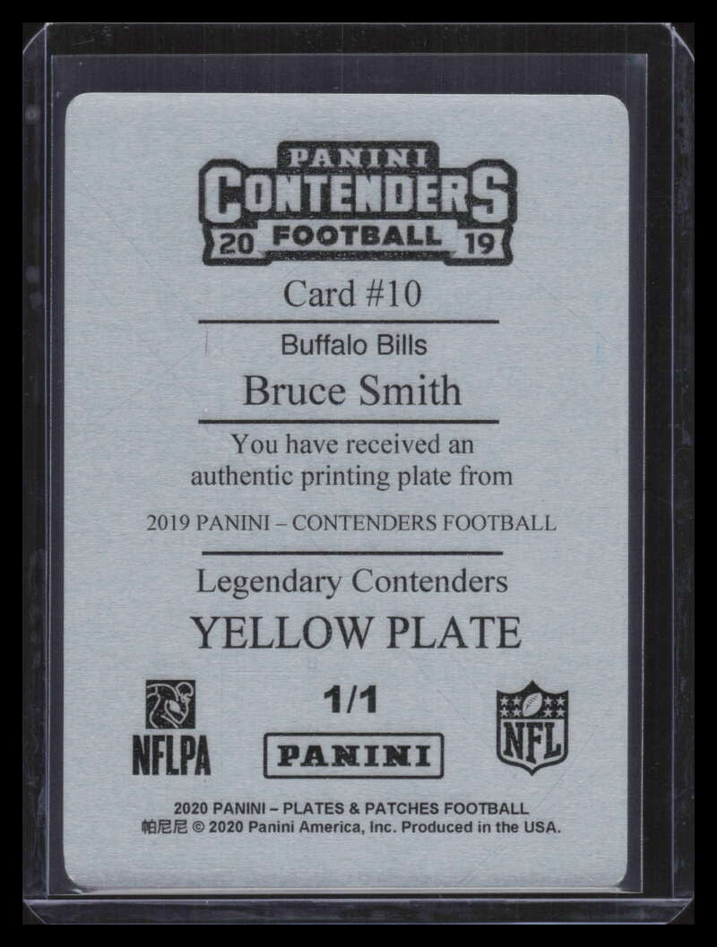 2019 Panini Contenders Legendary Contenders Printing Plate 10 Bruce Smith 1/1
