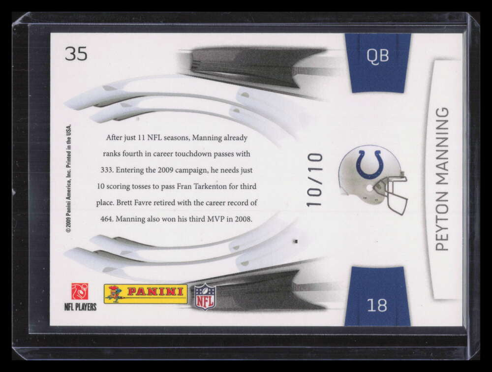2009 Playoff Prestige Prestigious Pros Platinum 35 Peyton Manning 10/10