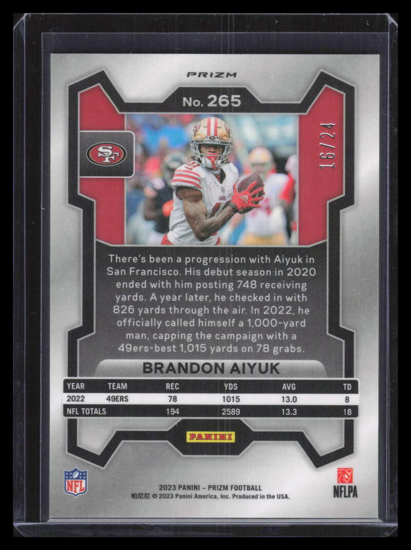 2023 Panini Prizm Prizms Gold Sparkle Refractor 265 Brandon Aiyuk 16/24