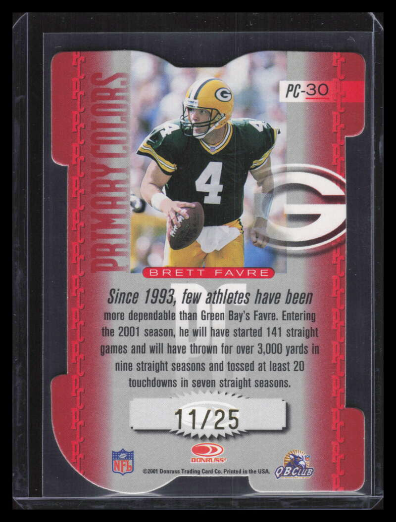 2001 Donruss Elite Primary Colors Die Cuts pc30 Brett Favre 11/25