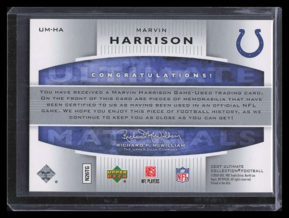 SOLD 164708 2007 Ultimate Collection Materials Silver Marvin Harrison Dual Jersey 103/125