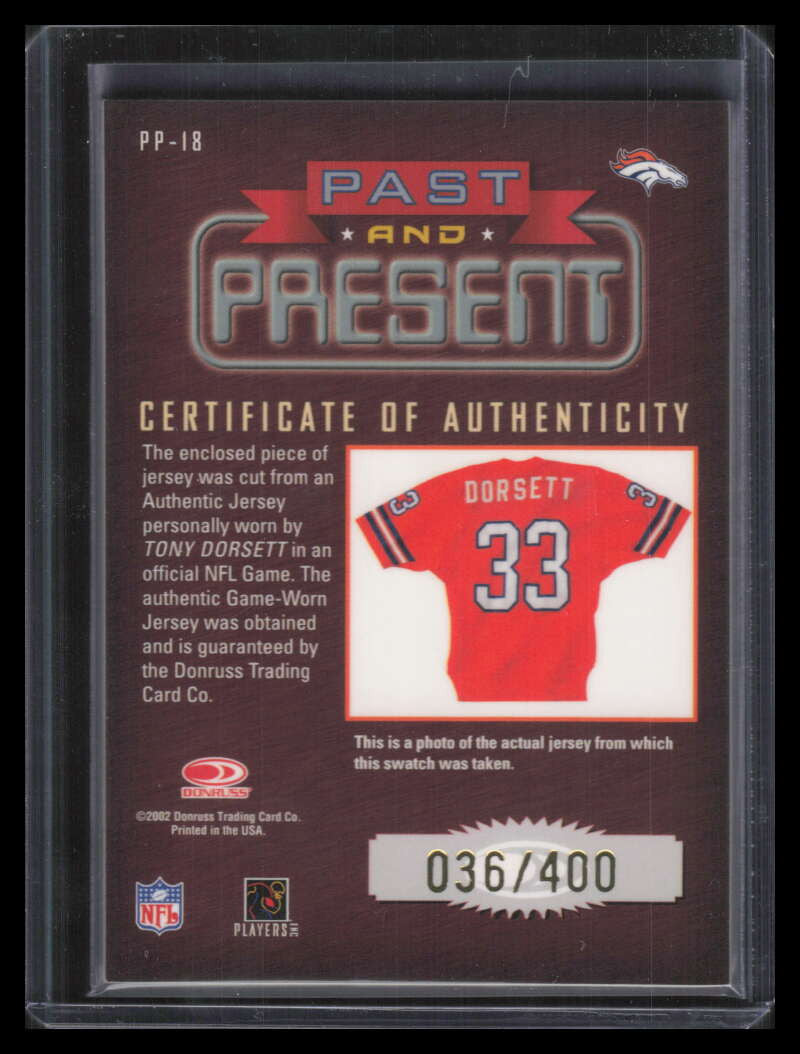 2002 Donruss Classics Past and Present Jerseys pp18 Tony Dorsett Jersey 36/400