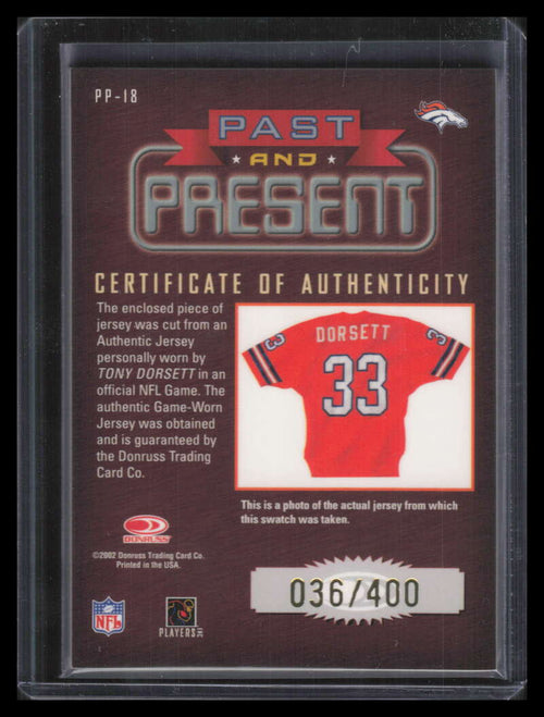 2002 Donruss Classics Past and Present Jerseys pp18 Tony Dorsett Jersey 36/400