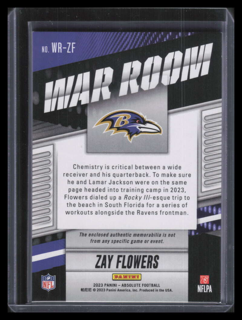 2023 Absolute War Room Materials Gold 42 Zay Flowers Rookie Patch 4/99