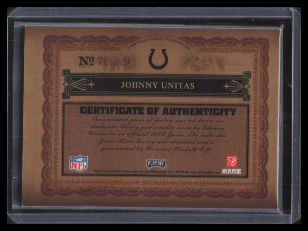 2006 Playoff National Treasures Material Prime 76 Johnny Unitas Patch Sample