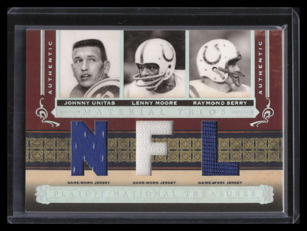 2006 Playoff National Treasures NFL Moore Berry Unitas Triple Jersey Sample