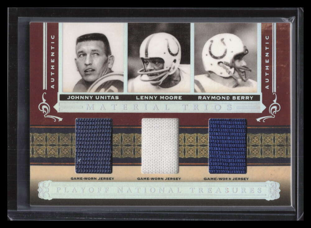 2006 Playoff National Treasures Trios Moore Berry Unitas Triple Jersey Sample