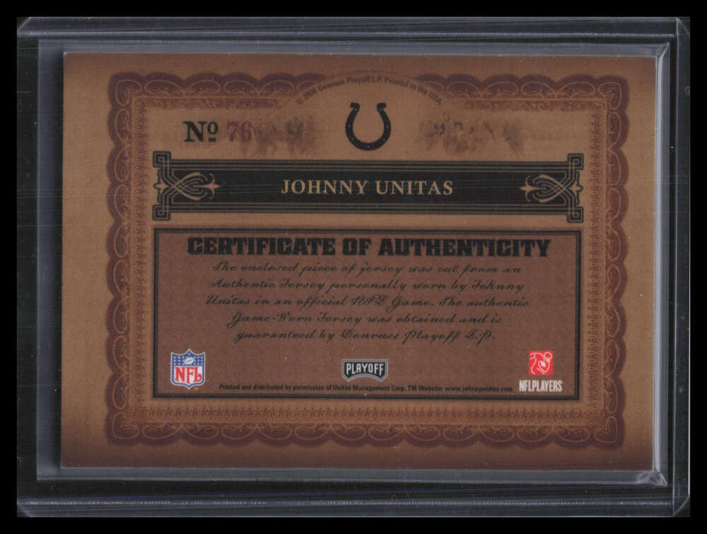 2006 Playoff National Treasures Material Numbers 76 Johnny Unitas Jersey Sample