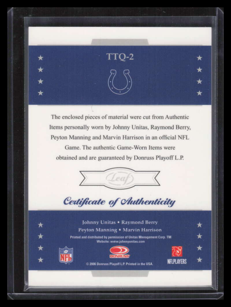 2006 Leaf Limited Team Threads Harrison Berry Manning Unitas Quad Jersey Sample