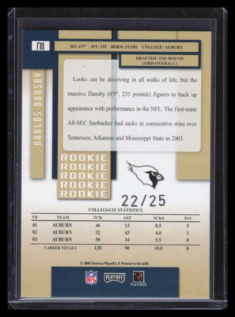 2004 Playoff Prestige Xtra Points Green 178 Karlos Dansby Rookie 22/25