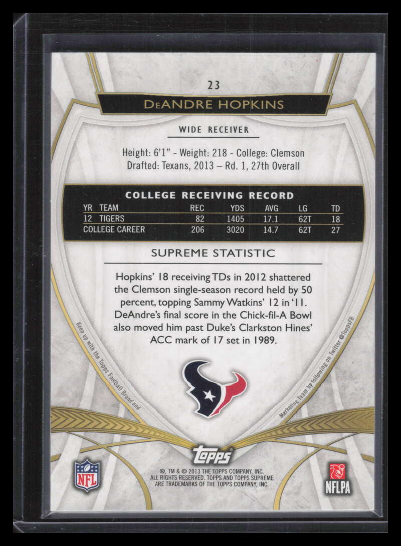 2013 Topps Supreme Sepia 23 DeAndre Hopkins Rookie 21/75