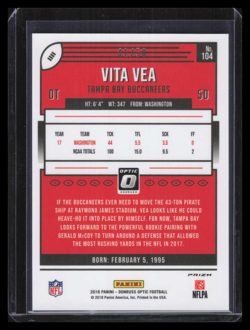 2018 Donruss Optic Purple Refractor 104 Vita Vea Rookie 41/50