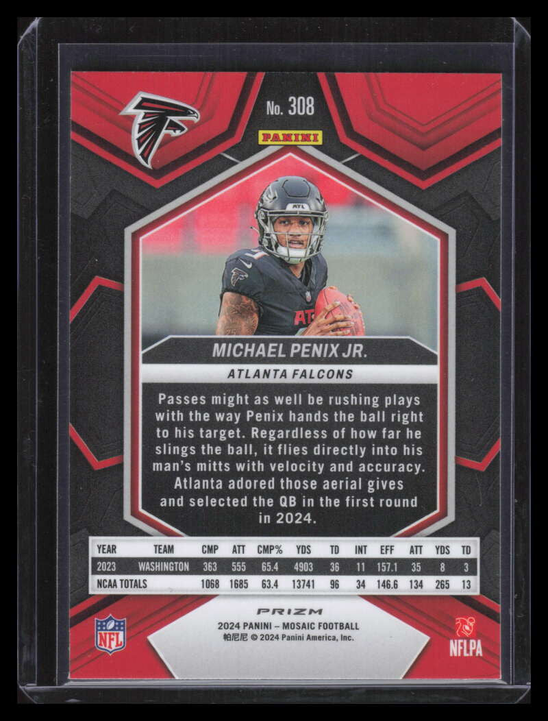 2024 Panini Mosaic Mosaic Reactive Yellow Refractor 308 Michael Penix Jr. Rookie