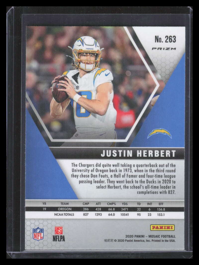 2020 Panini Mosaic Silver Refractor 263 Justin Herbert DEB Rookie NFL Debut