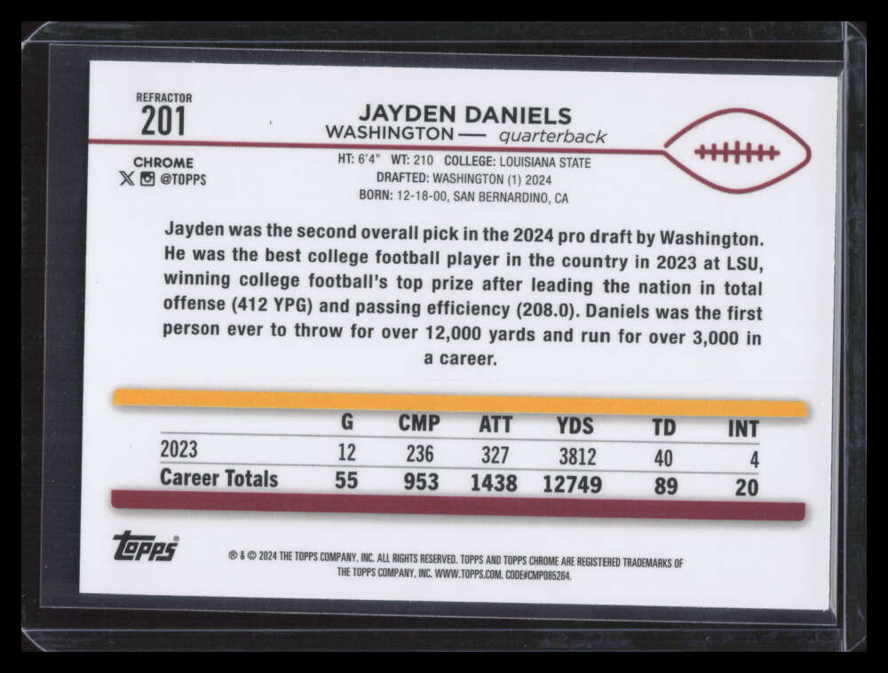 2024 Topps Chrome Refractor 201 Jayden Daniels Rookie 150126