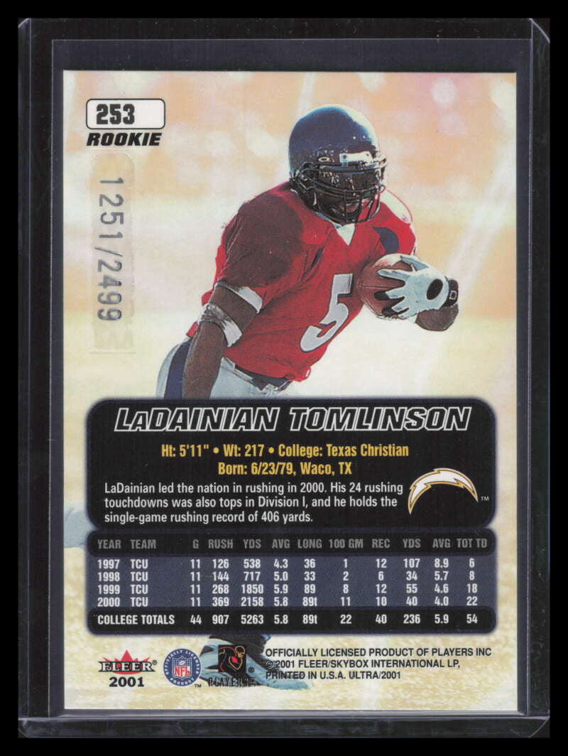 2001 Ultra 253 LaDainian Tomlinson Rookie 1251/2499