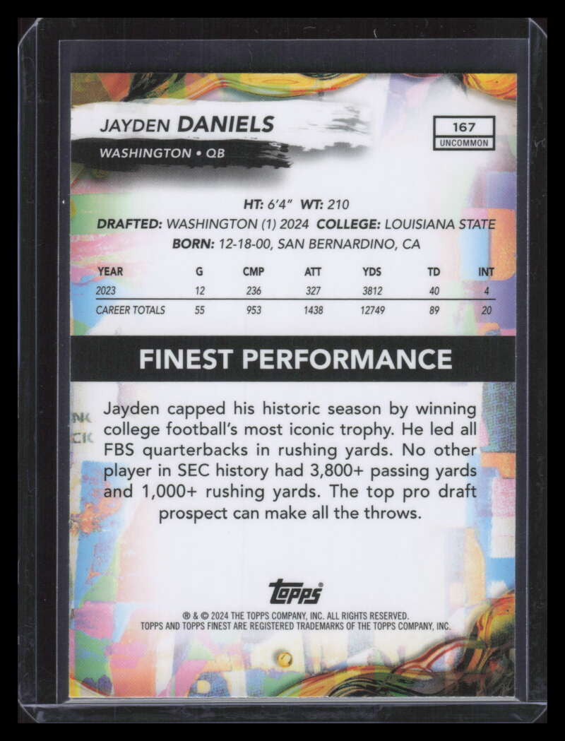 2024 Finest Checkerboard Refractor 167 Jayden Daniels Rookie Uncommon