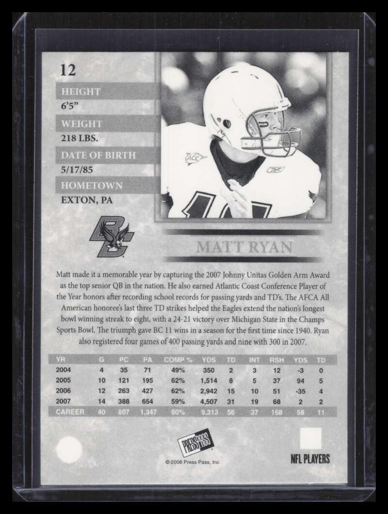 2008 Press Pass Black and White 12 Matt Ryan Rookie