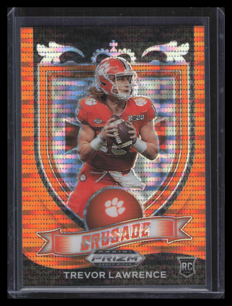 2021 Panini Prizm Draft Prizms Orange Pulsar 161 Trevor Lawrence RC /49 Crusade