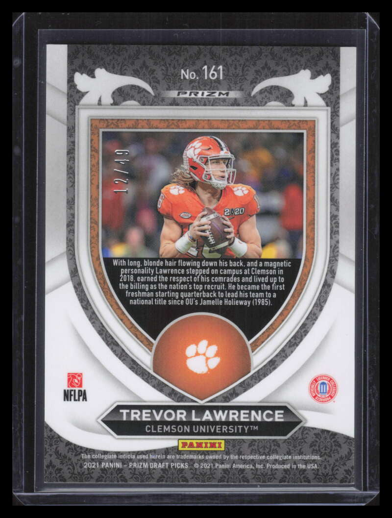 2021 Panini Prizm Draft Prizms Orange Pulsar 161 Trevor Lawrence RC /49 Crusade