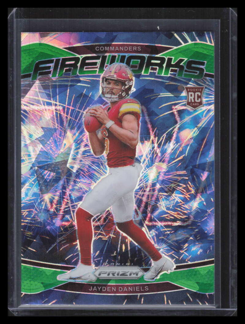2024 Panini Prizm Fireworks Prizms Green Ice Refractor 24 Jayden Daniels Rookie ID: 164853
