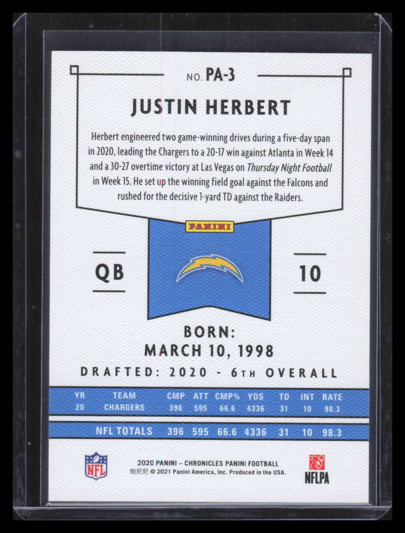 2020 Panini Red 3 Justin Herbert Rookie 66/199