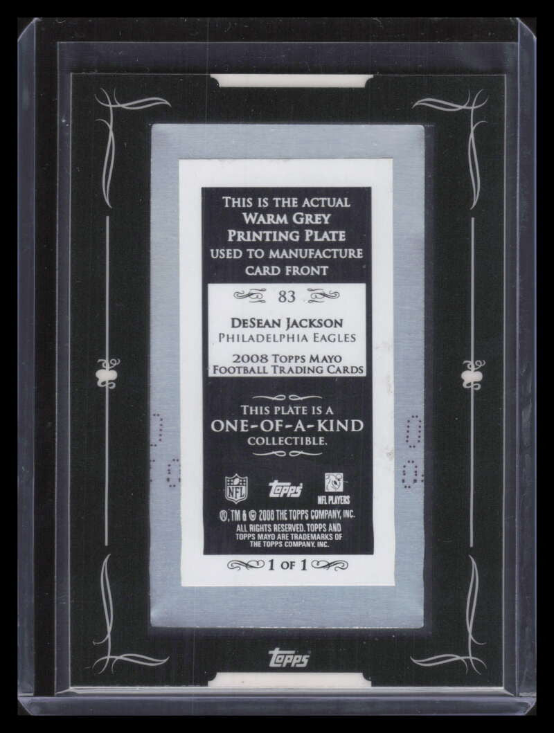 2008 Topps Mayo Mini Printing Plate Warm Grey 83 DeSean Jackson Rookie 1/1
