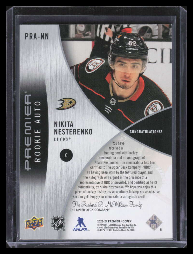 2023-24 Upper Deck Premier Autographs Nikita Nesterenko RC Quad Jersey Auto /99