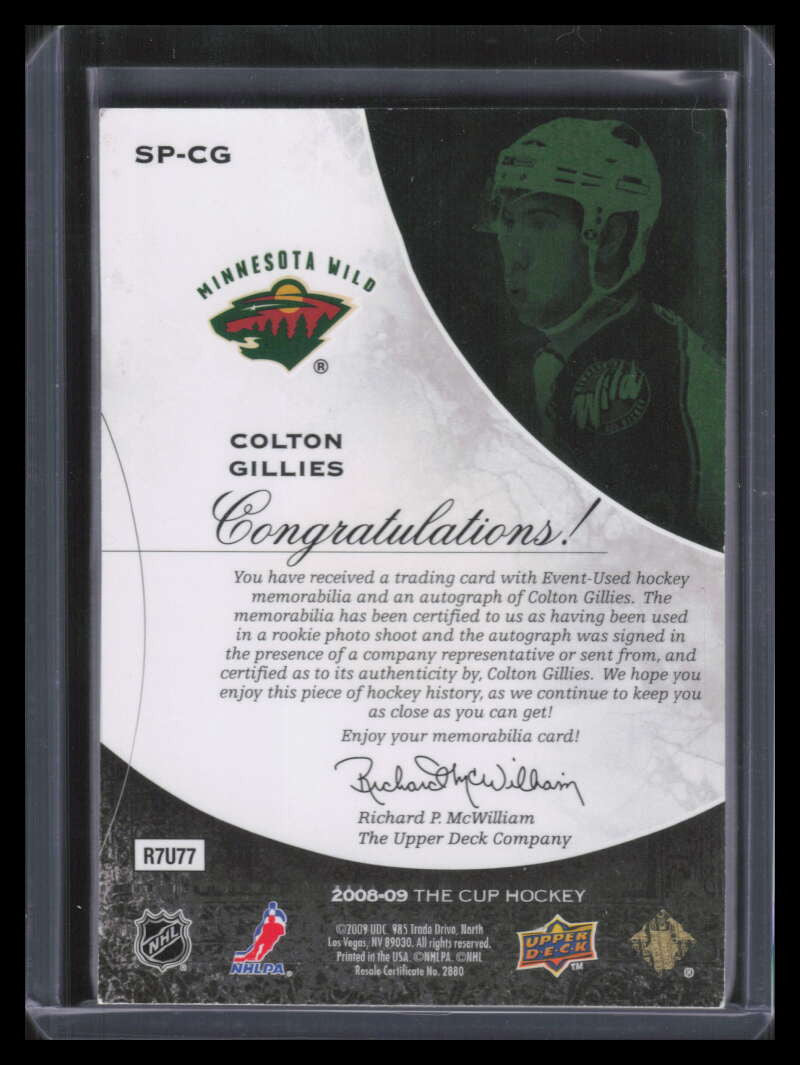 2008-09 The Cup Signature Patches SPCG Colton Gillies Rookie Patch Auto 73/75