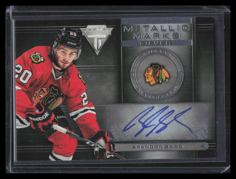2013-14 Panini Titanium Metallic Marks mm83 Brandon Saad S Auto /100 Silver