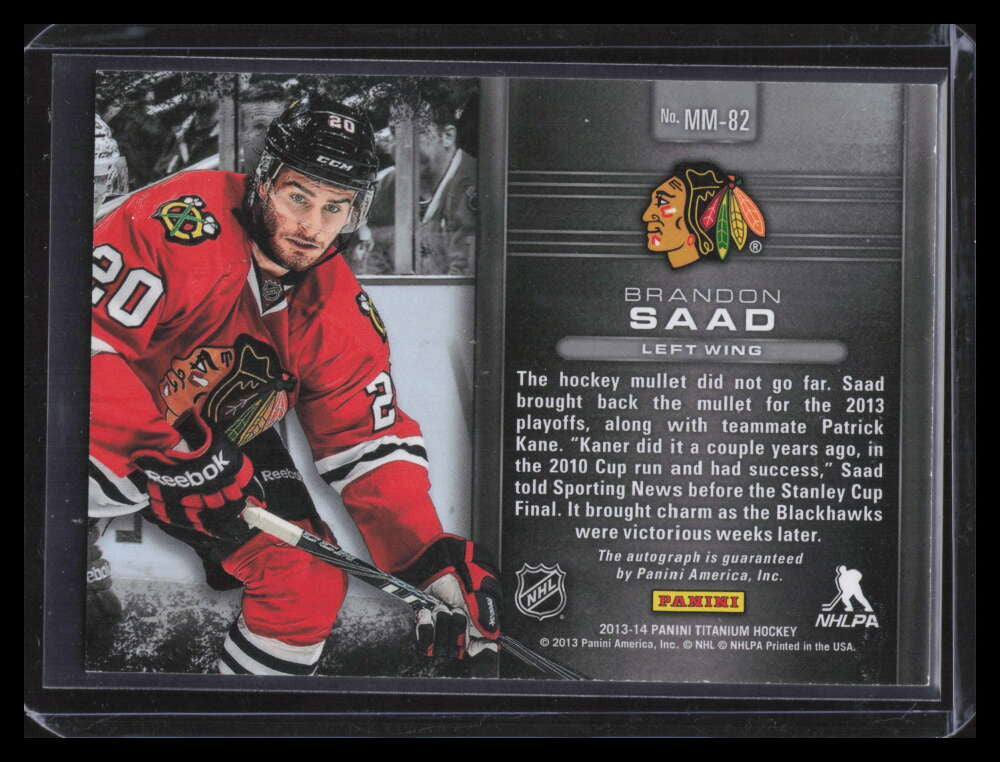 2013-14 Panini Titanium Metallic Marks mm83 Brandon Saad S Auto /100 Silver