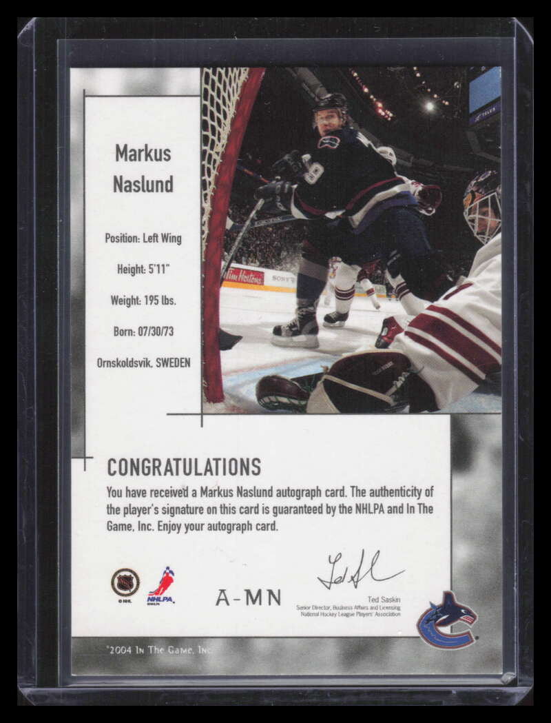 2003-04 ITG Used Signature Series Autographs Gold MN Markus Naslund Auto /70