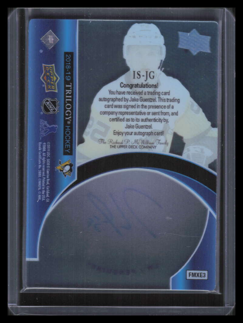 2018-19 Upper Deck Trilogy Ice Scripts ISJG Jake Guentzel Auto
