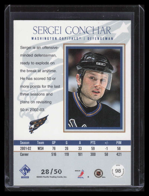 2002-03 Private Stock Reserve Red 98 Sergei Gonchar 28/50