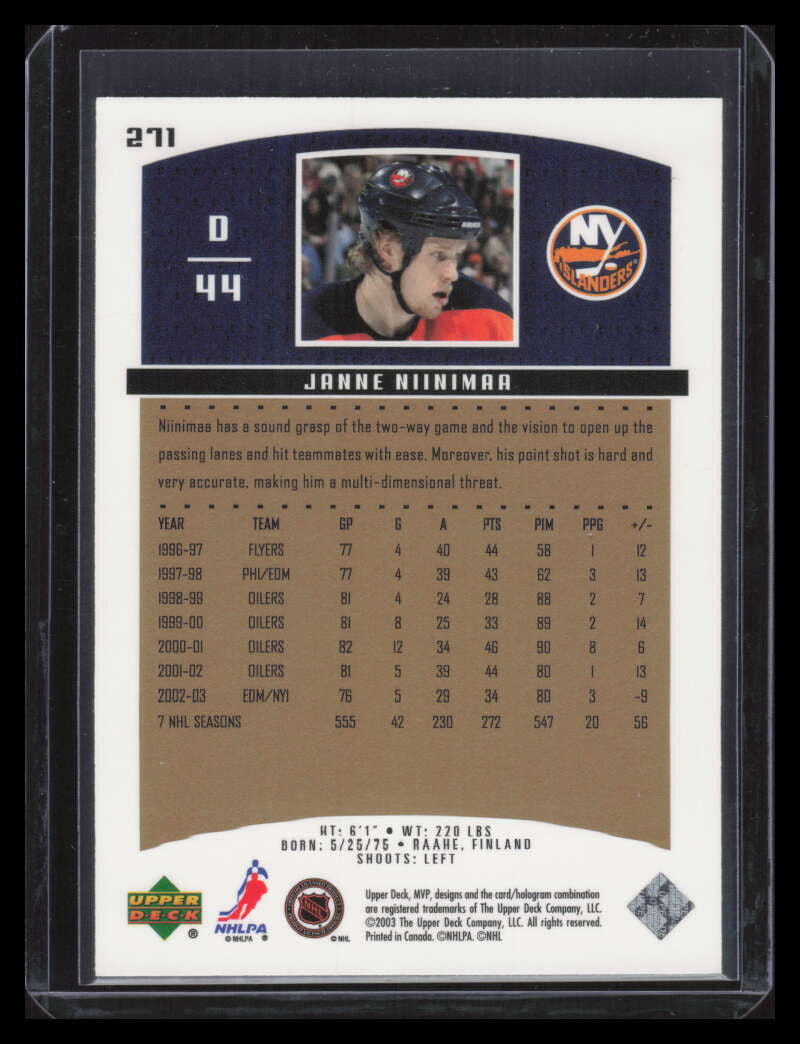 2003-04 Upper Deck MVP Canadian Exclusives 271 Janne Niinimaa 10/25