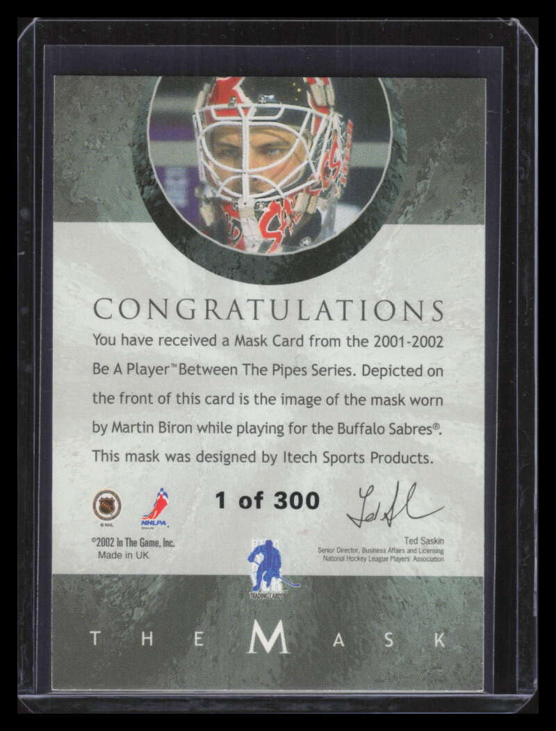 2001-02 Between the Pipes Masks Silver 3 Martin Biron /300