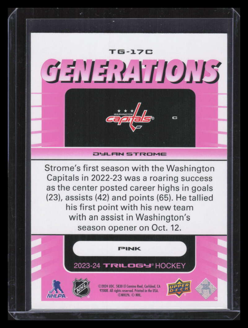 2023-24 Upper Deck Trilogy Generations Pink tg17c Dylan Strome 8/25